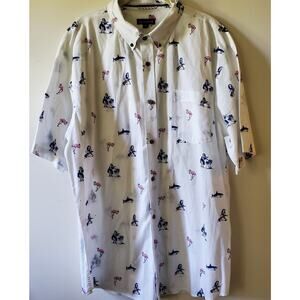 Ocean Current Mens XXL Short Sleeve Flamingo Shark Hula Dancer Surf Shirt